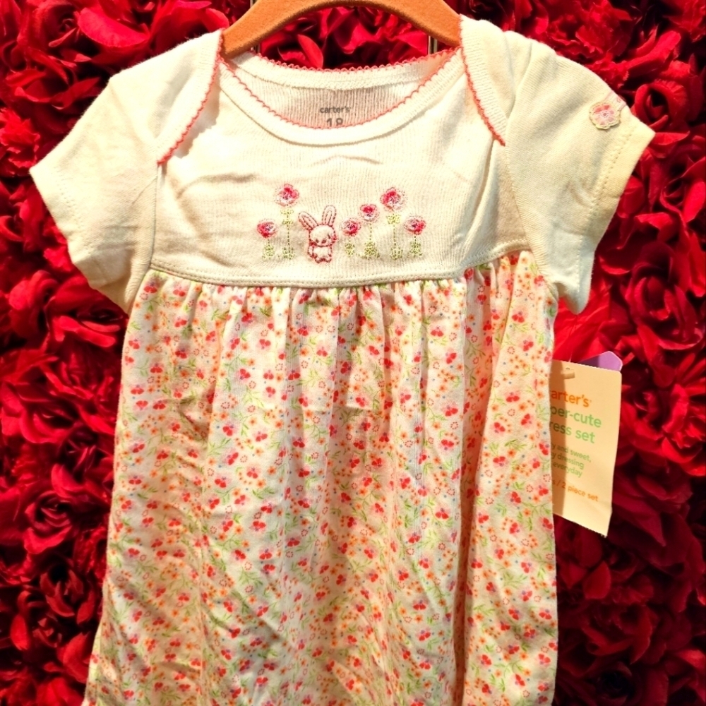 Carter's NWT 18 Month Bunny/Flower Dress with Matching Flower Panties